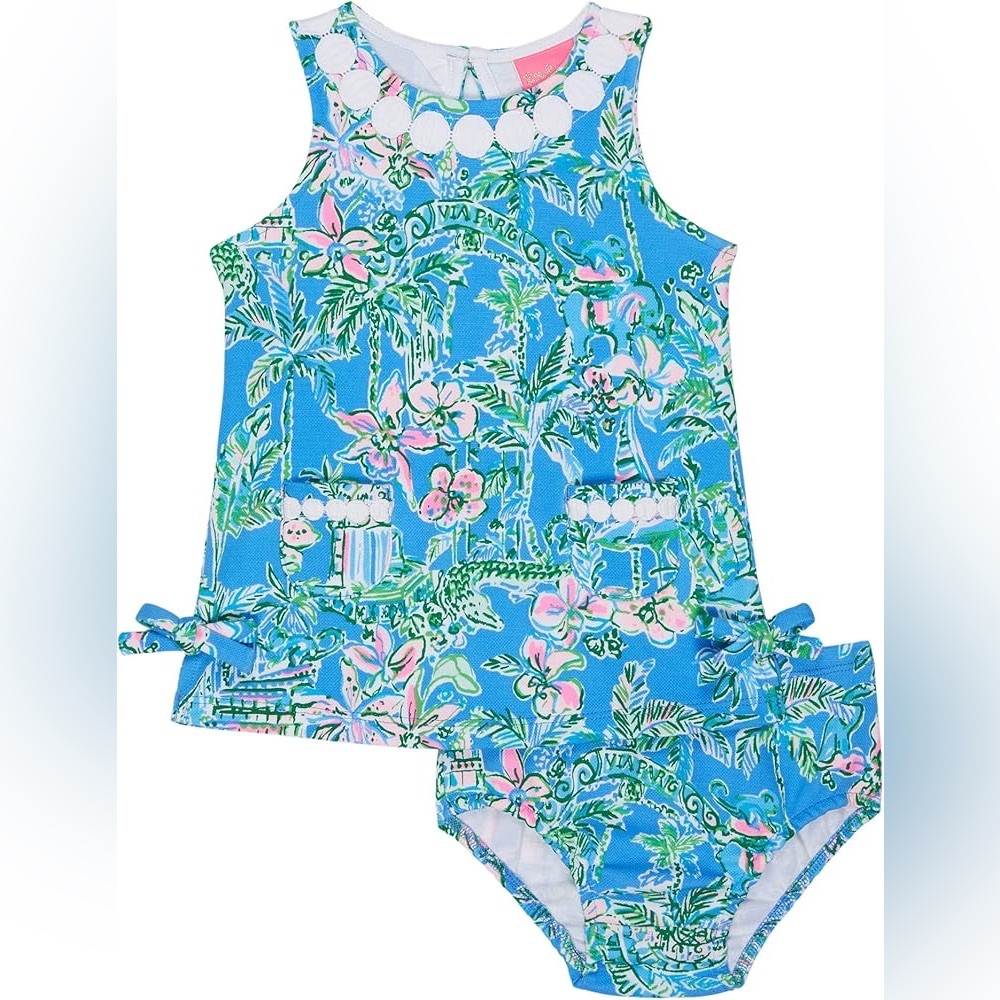 Lily Pulitzer Beneath the Bougainvillea Blue Sleeveless Baby Girl Dress 3-6 mo